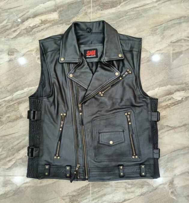 MEN SUMMER ZIPPER VEST ORIGINAL COWHIDE LEATHER-3