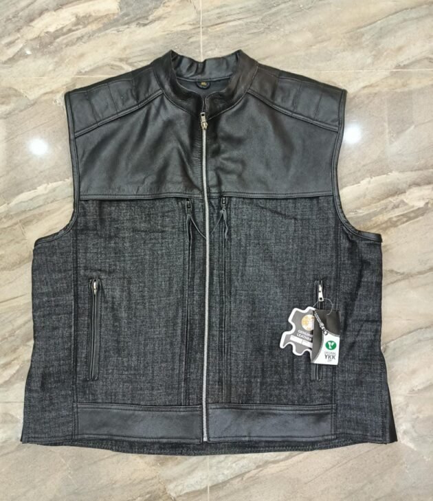 MEN SUMMER ZIPPER VEST ORIGINAL COWHIDE LEATHER-4