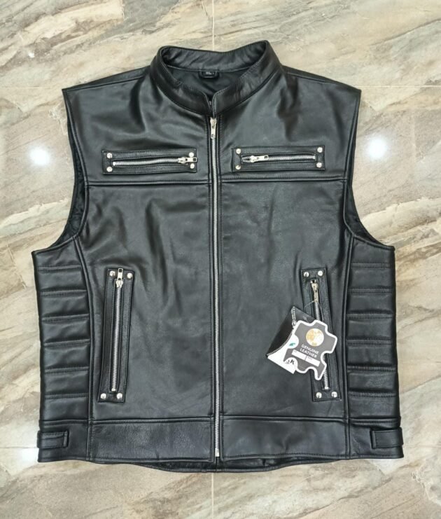 MEN SUMMER ZIPPER VEST ORIGINAL COWHIDE LEATHER-5