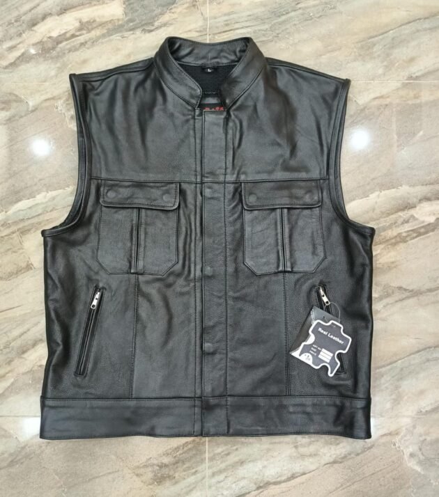 MEN SUMMER ZIPPER VEST ORIGINAL COWHIDE LEATHER-7