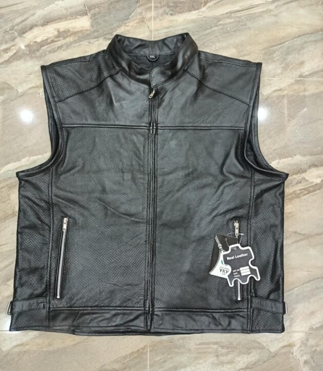 MEN SUMMER ZIPPER VEST ORIGINAL COWHIDE LEATHER-8