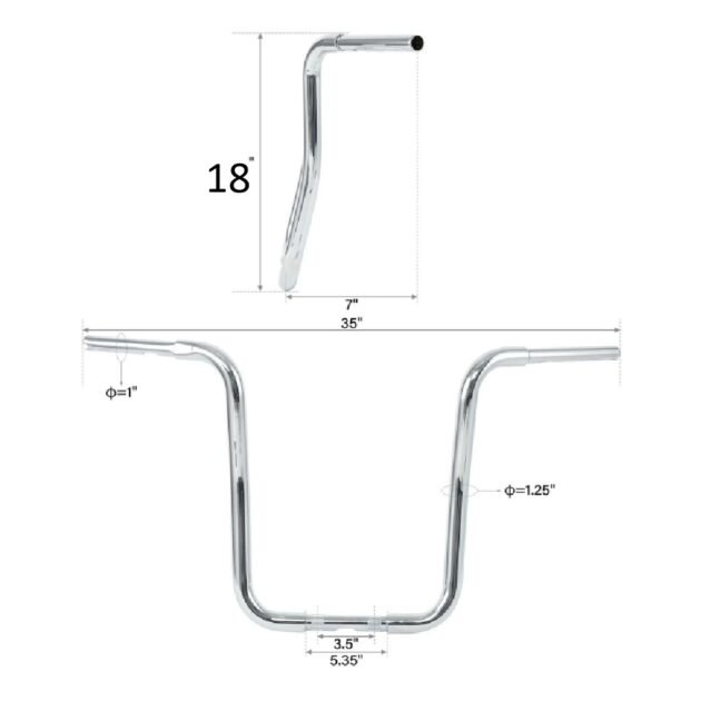 16-18" Rise Chicano Style Bar with 1" Inch Mounting Diameter Handlebar Chrome - Image 3