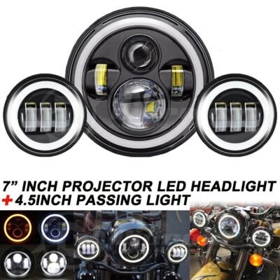 7 Inch LED Headlight With 4.5 Inch Fog LED Lights With White Halo Ring For Harley