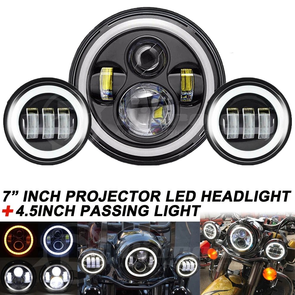 7 Inch LED Headlight With 4.5 Inch Fog LED Lights With White Halo Ring For Harleyx