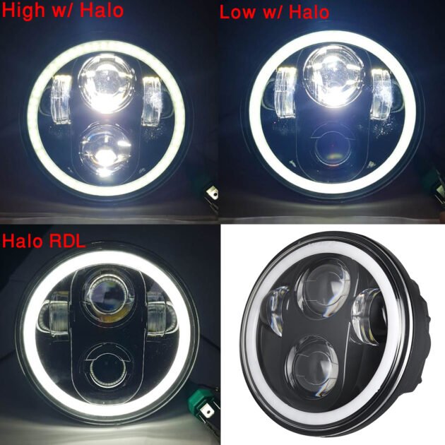 5.75" LED Headlight w/ Halo Ring DRL fits Harley Sportster Dyna Softail Street 750 Indian Scout Motorcycles - Image 4