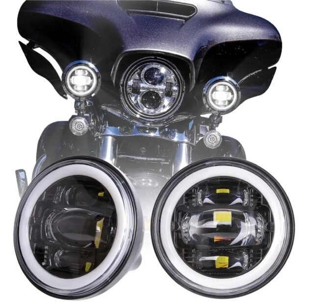 4.5″ LED Auxiliary Fog Light with Halo Light Black for Harley & Indian Motorcycles