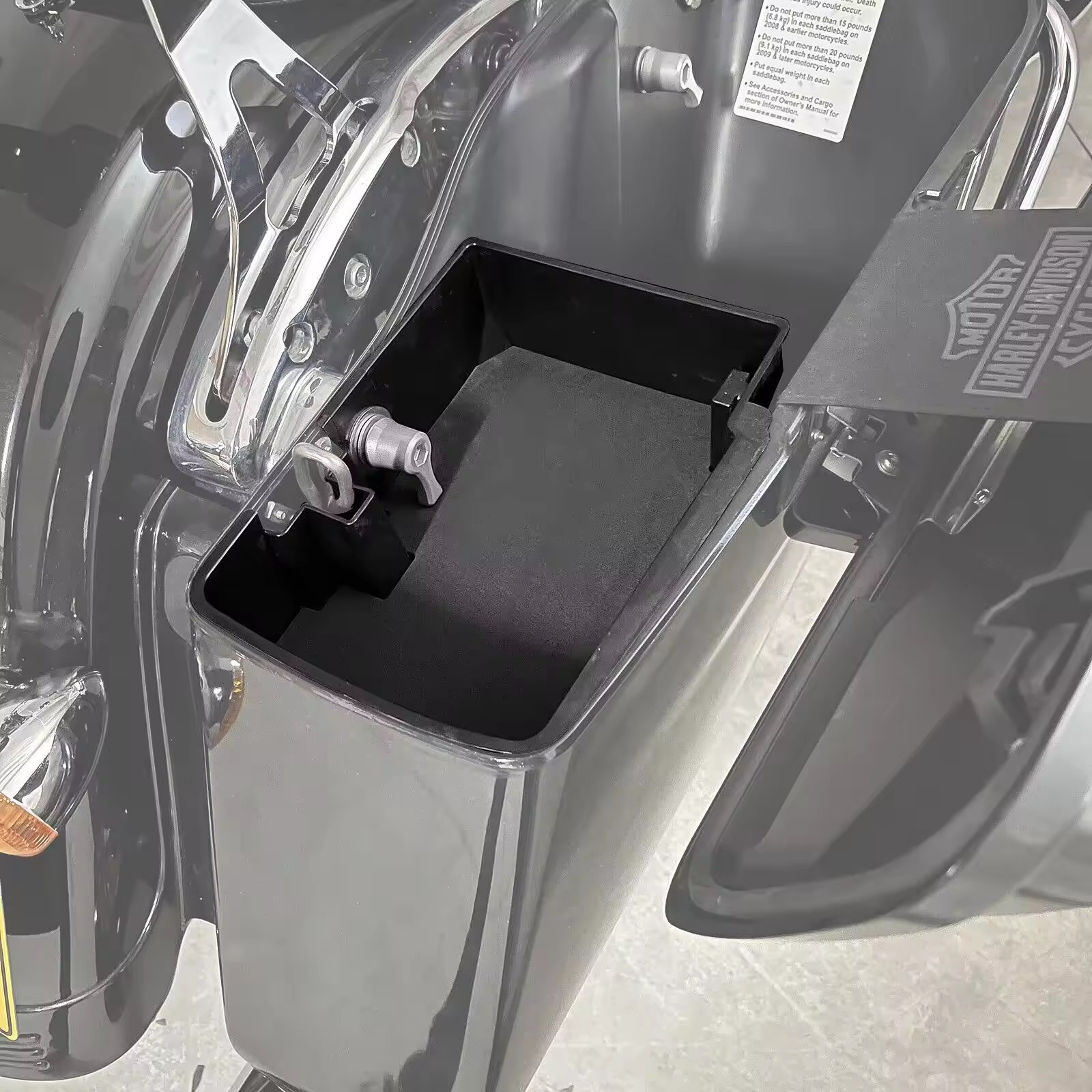 thumbnail image 2 of TCMT Top Shelf Saddlebag Tray Organizer – Fits Harley Street Glide FLHXS & Touring Models 2014-2024 (Hard Saddlebags), Black PP 2 of 3