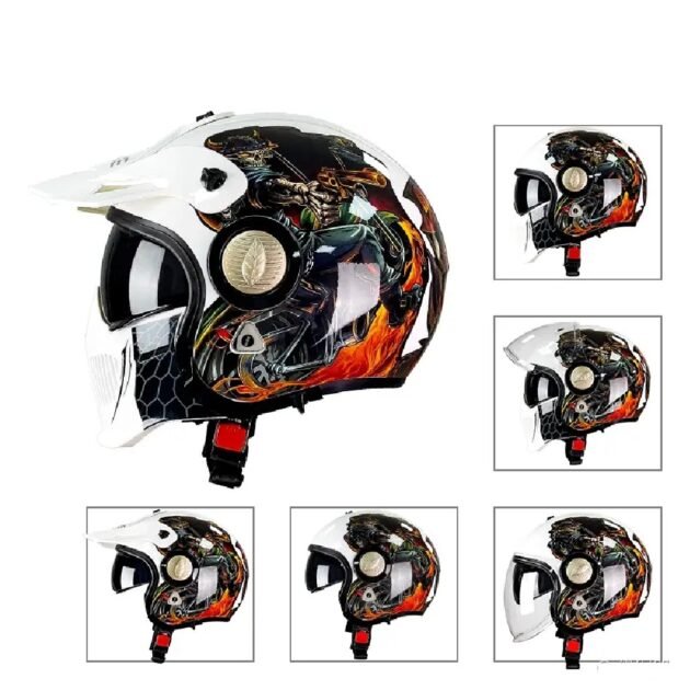 3in1 Full Face Half Face DOT Helmet Dual Lens Visor Smoke Clear - Image 5