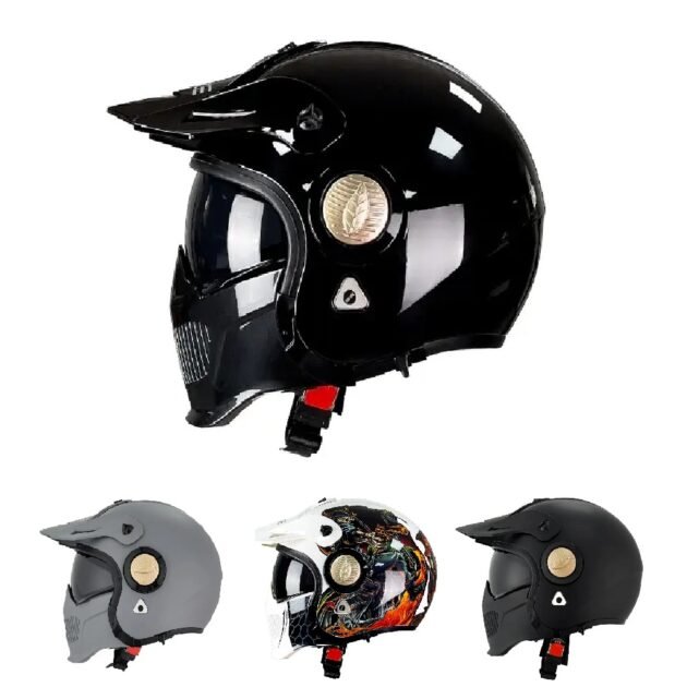 3in1 Full Face Half Face DOT Helmet Dual Lens Visor Smoke Clear