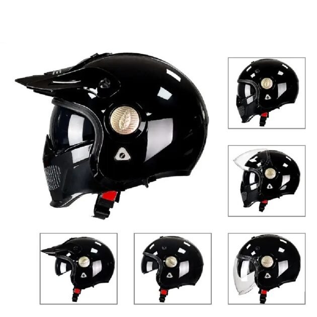 3in1 Full Face Half Face DOT Helmet Dual Lens Visor Smoke Clear - Image 2