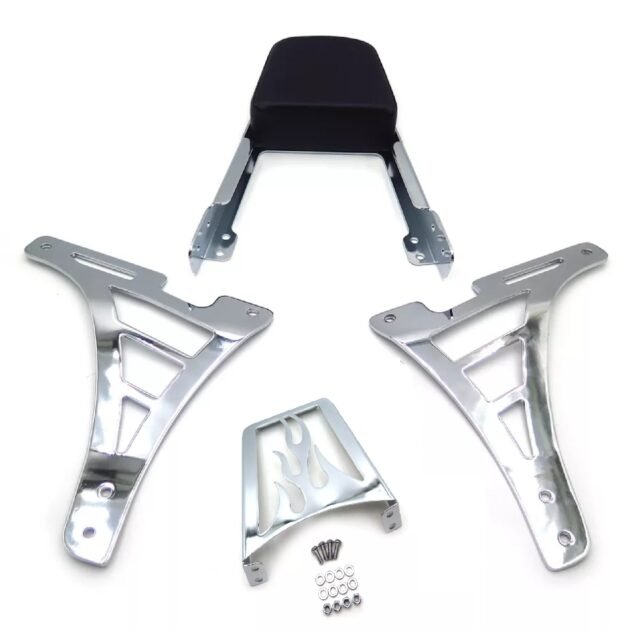 04-22 Sportster Passenger Backrest Flame Design Chrome - Image 2
