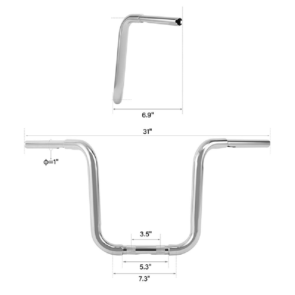 10-12-14" Rise Wide Straight Bar Ape Bar 1.25" Diameter Tube Chrome - Image 4