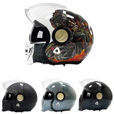 2in1 Full Face Half Face DOT Helmet Dual Lens Visor Smoke Clear