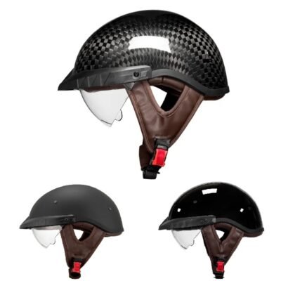 Retro Crown Half Helmet With Clear Lens DOT