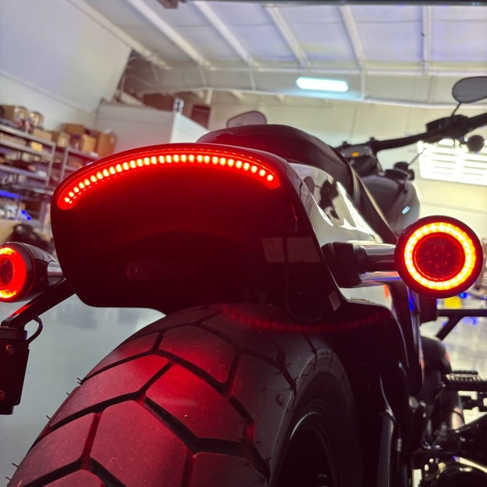 18-Up Fat Bob Rear Fender Tip Running Tail Light Brake Light Smoke Lens - Image 3