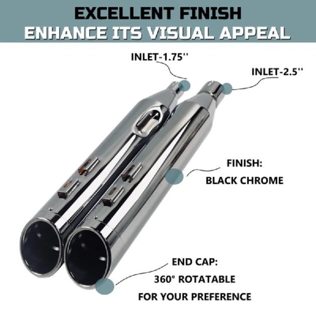 17-23 Touring 4.5″ Slip-On Muffler Torched Chrome fits Harley Touring Motorcycles - Image 2