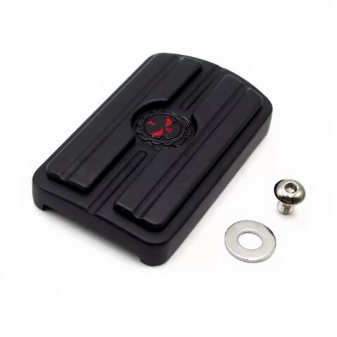 Brake Pedal Pad Red Gear Skull Design fits Harley Motorcycles Black