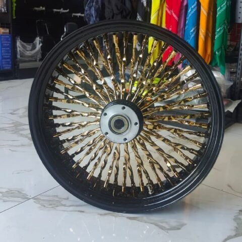 16-18″ Softail Harley Rear Wheel Twisted Fat Spoke Wheels 3.5 & 4.2″ Wide Black + Gold Spokes