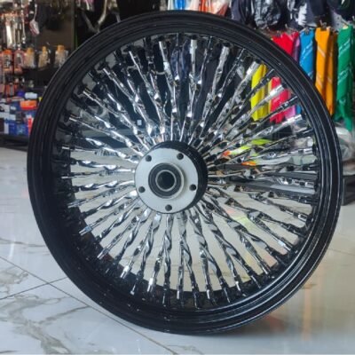 16-18″ Softail Harley Rear Wheel Twisted Fat Spoke Wheels 3.5 x 16" & 4.2 x 18″ Wide Black + Chrome Spokes