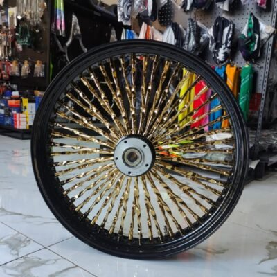 21″ Softail Harley Front 52 Fat Spoke Wheels Single Disc 3.5″ Wide Black + Gold Spokes