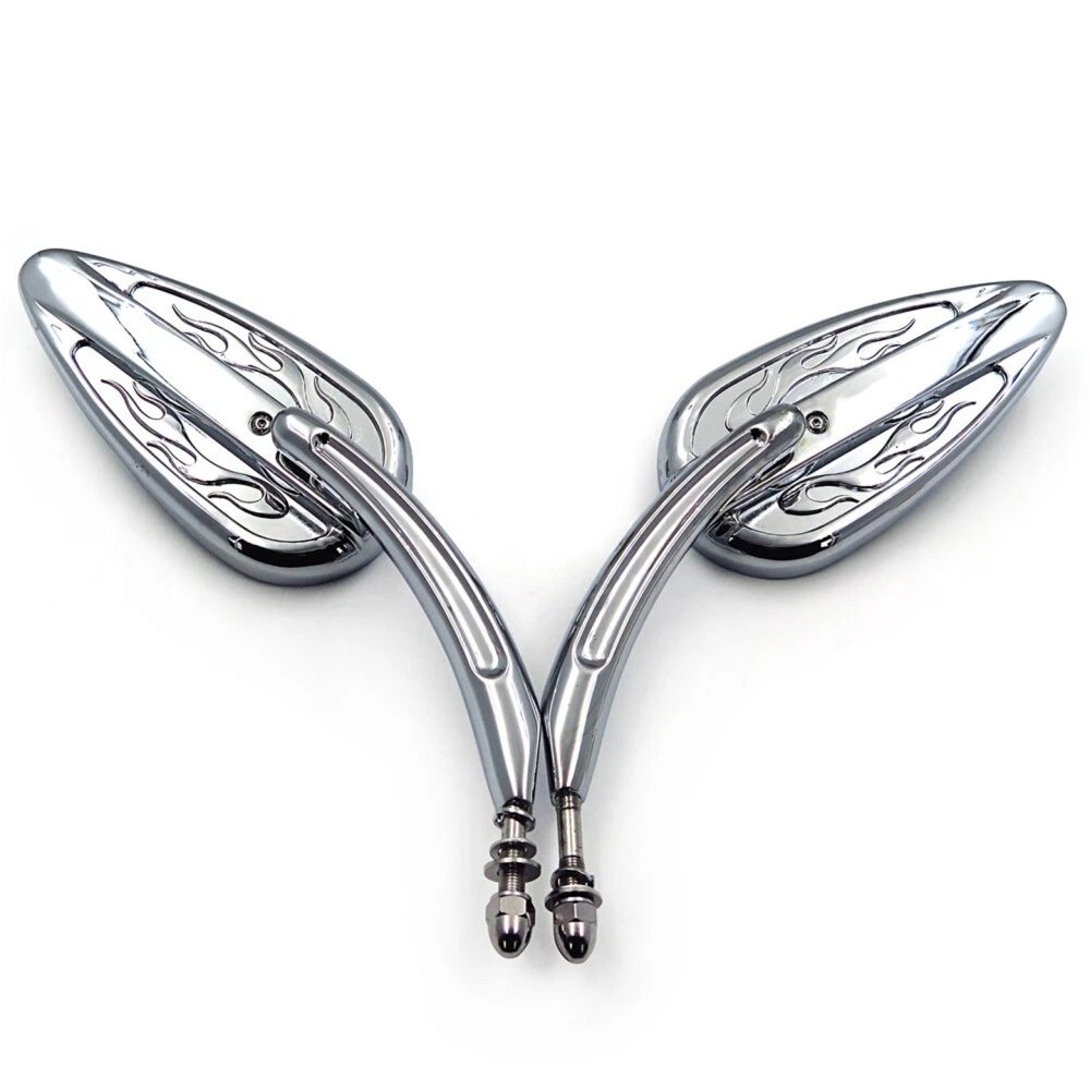Flame Tear Drop Design Harley Rear View Mirror Chrome - Image 2