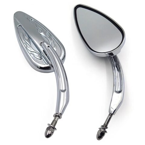 Flame Tear Drop Design Harley Rear View Mirror Chrome