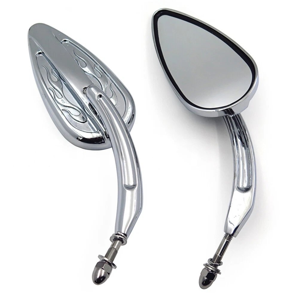 Flame Tear Drop Design Harley Rear View Mirror Chrome