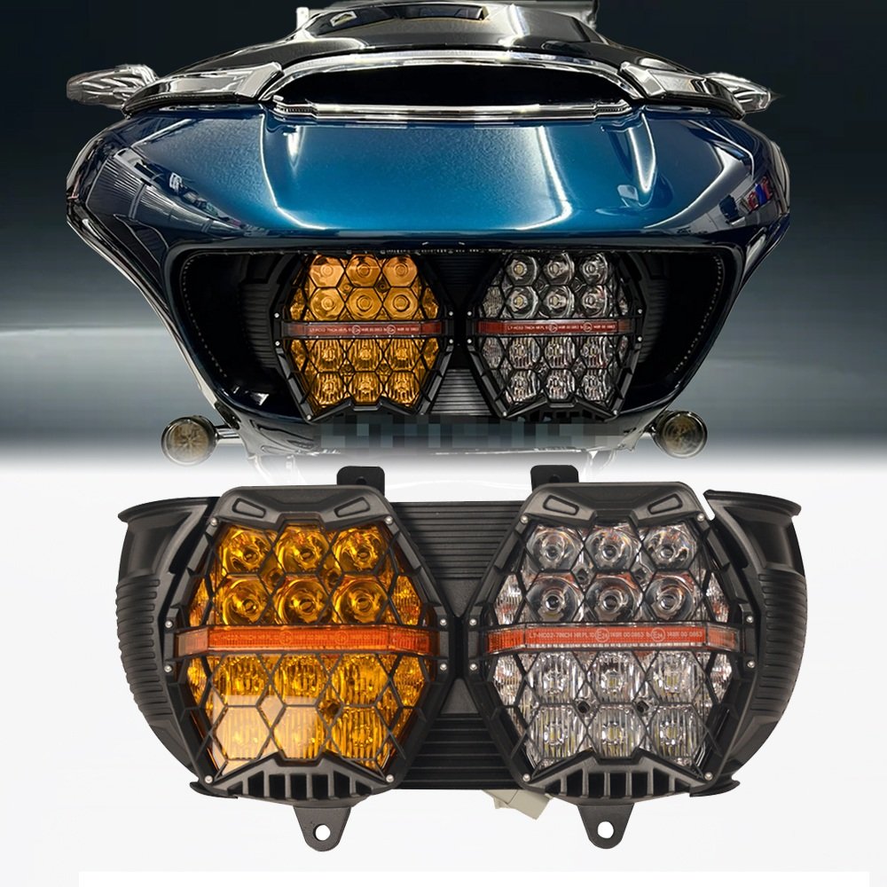 15-23 Road Glide Headlight Honey Comb New Design Yellow + White Lens - Image 2