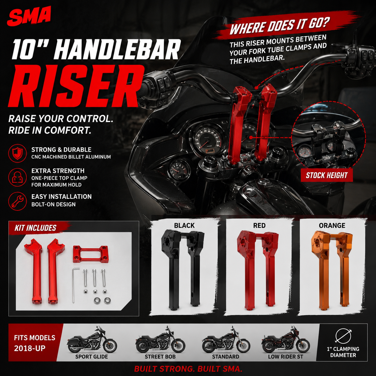 10″ Handlebar Riser fits Softail 2018-Up Street Bob, Low Rider, Sport Glide, Standard