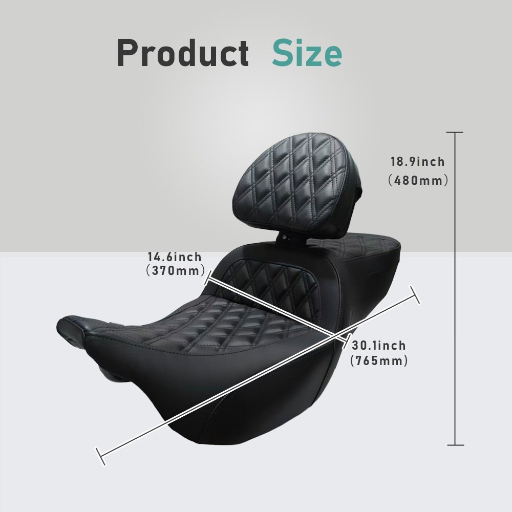 09-23 Touring Driver Passenger Seat With Attached Driver Backrest Diamond Stitches - Image 5